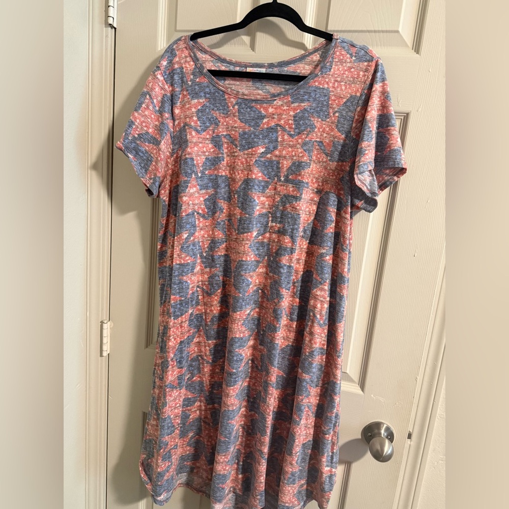 LuLaRoe Light Red and Blue Star Midi Dress